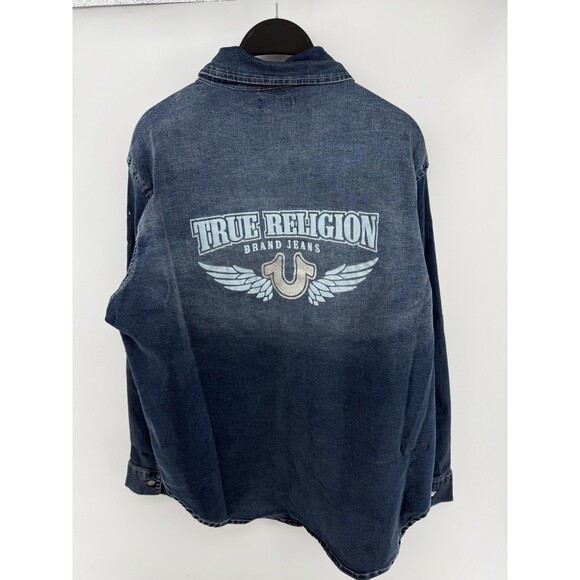 True Religion Georgia Denim Glitter Shirt XL Dark Wash Button Up - Picture 1 of 4